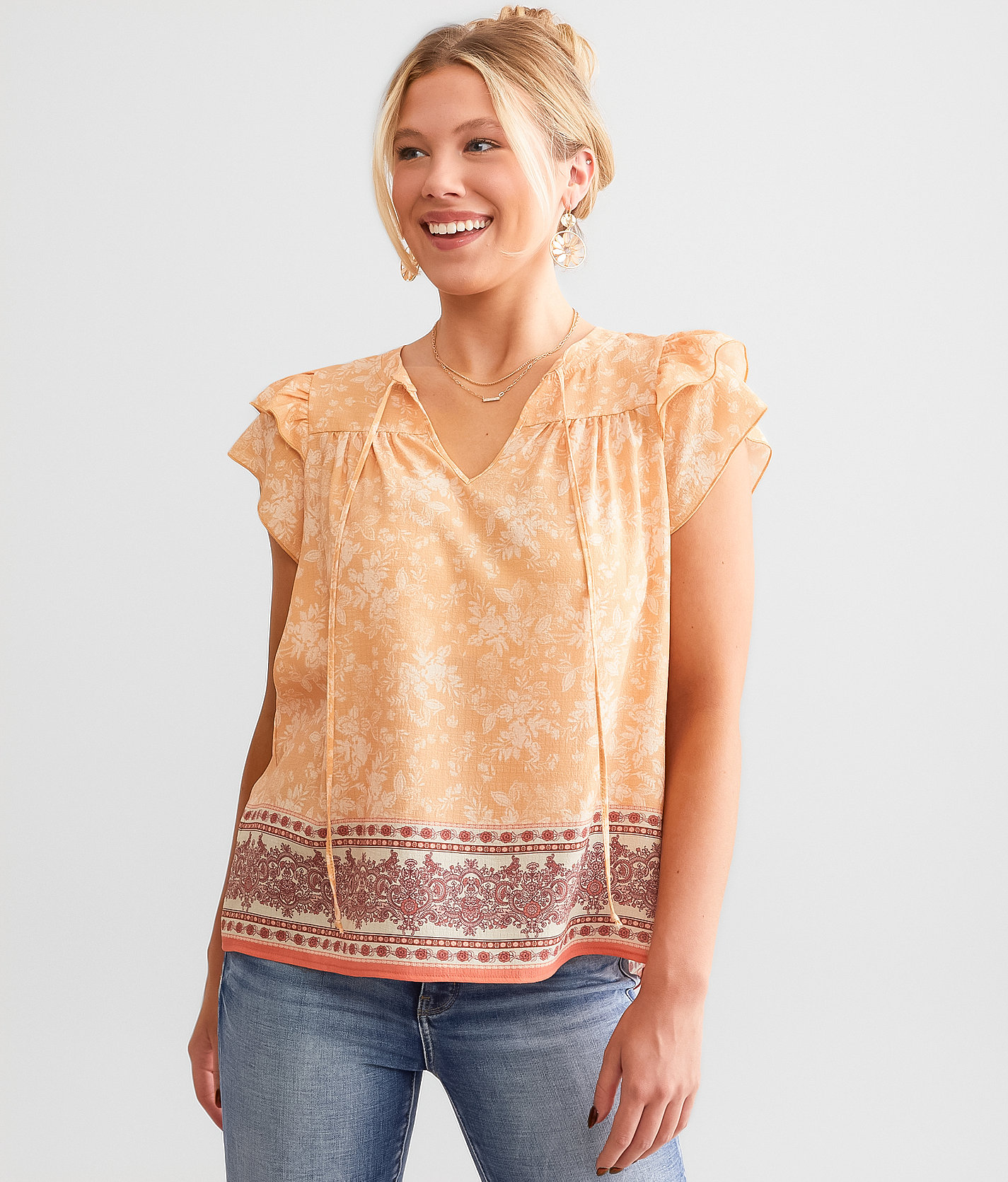 Daytrip Floral Print Flutter Sleeve Top - Women's Shirts & Blouses in Multi