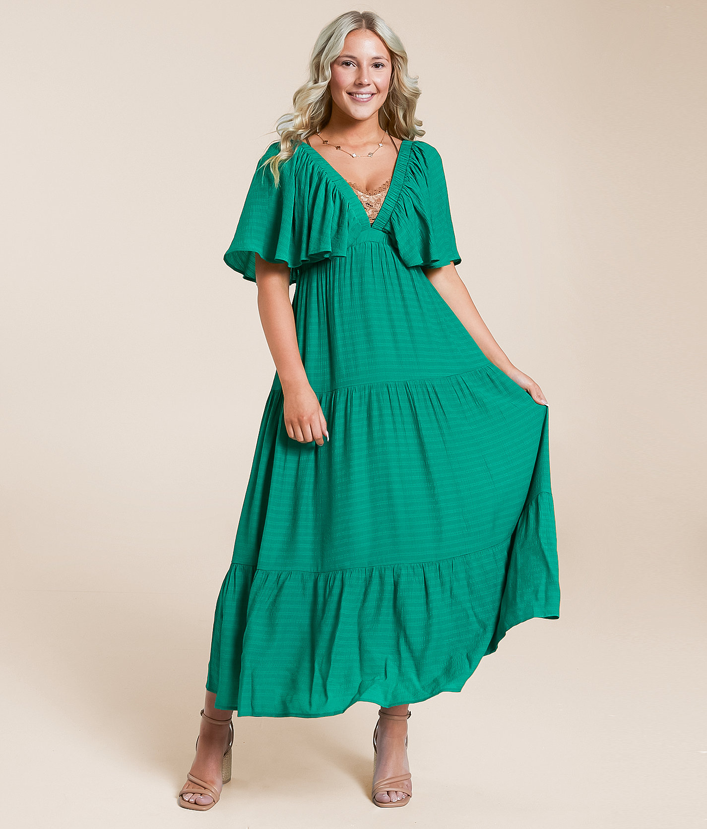 Willow & Root Ruffle Midi Dress - Women's Dresses in Green