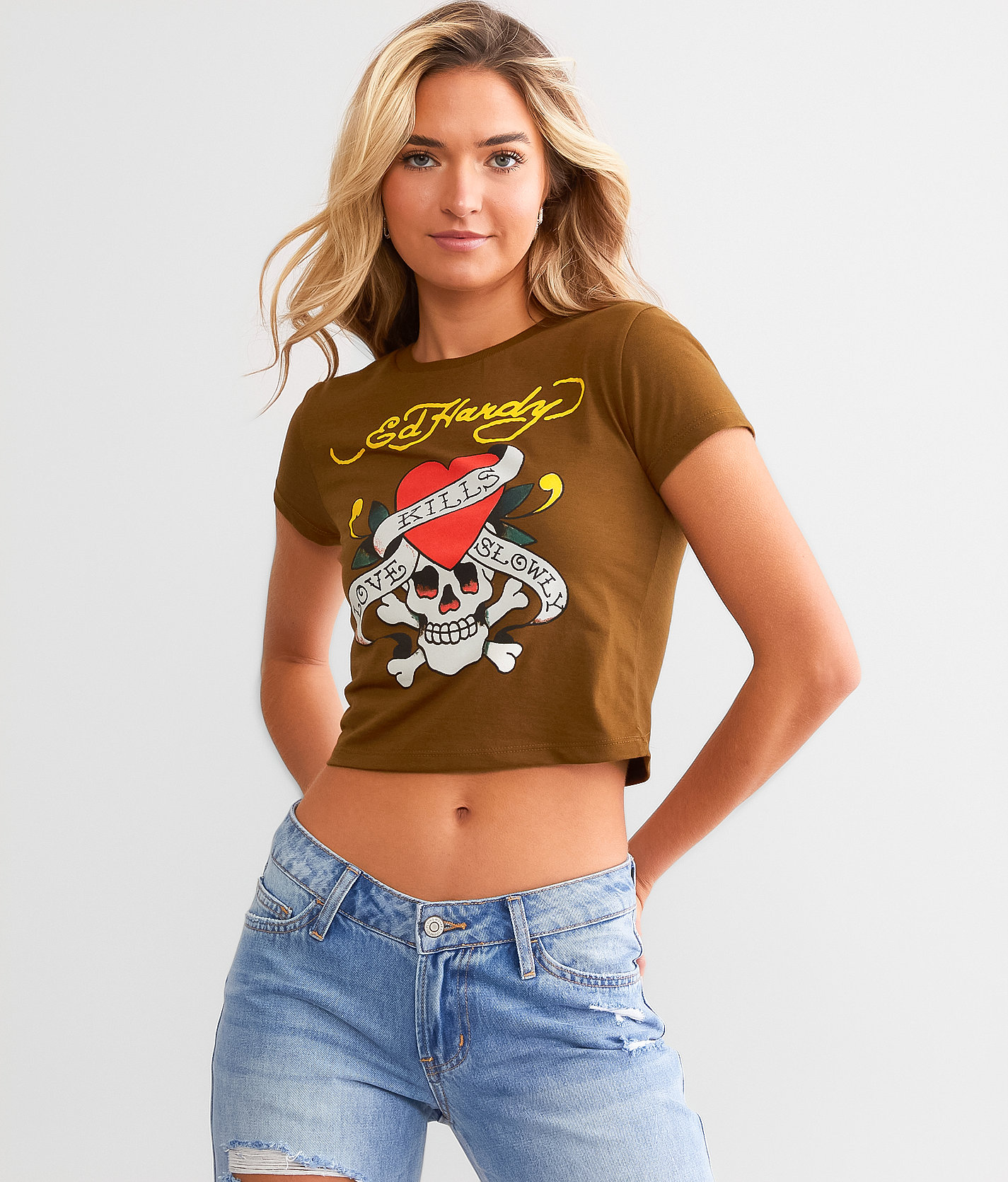 Ed Hardy Skull Baby T-Shirt - Women's T-Shirts in Bronze