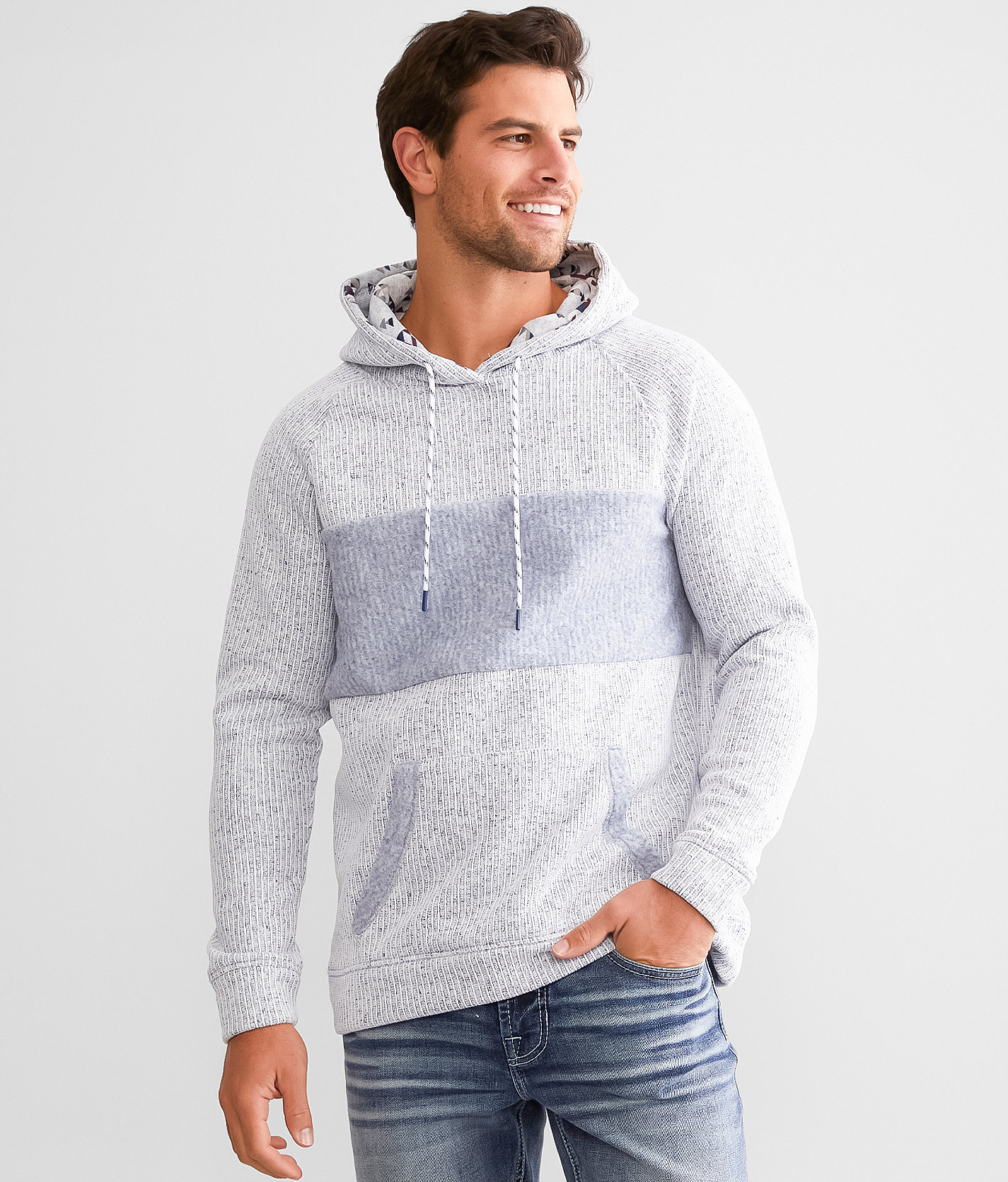 Departwest Striped Cozy Hooded Sweatshirt - Men's Sweatshirts in Mood Indigo