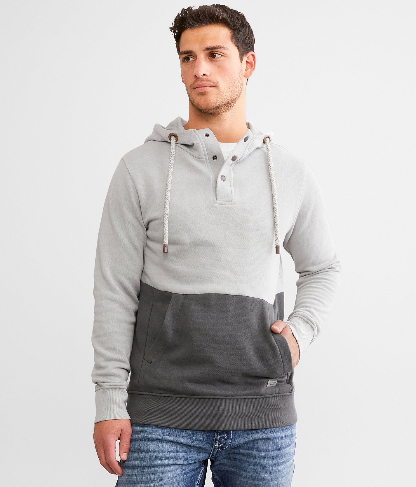 Outpost Makers Henley Hooded Sweatshirt - Men's Sweatshirts in Lunar Rock Licorice
