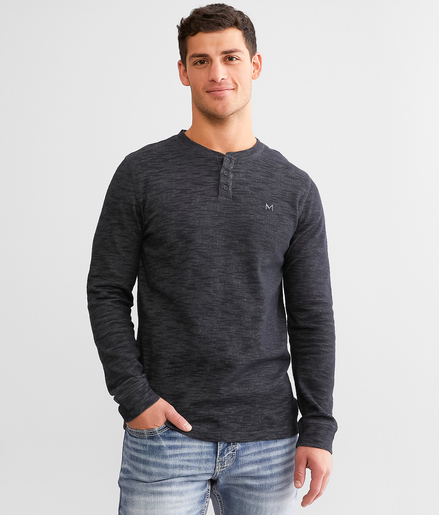 Maven Co-op Marled Henley - Men's T-Shirts in Black Charcoal