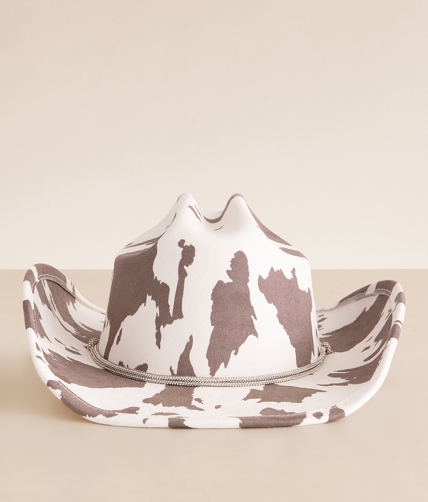 Fame Accessories Glitz Cow Print Cowboy Hat - Women's Hats in Brown