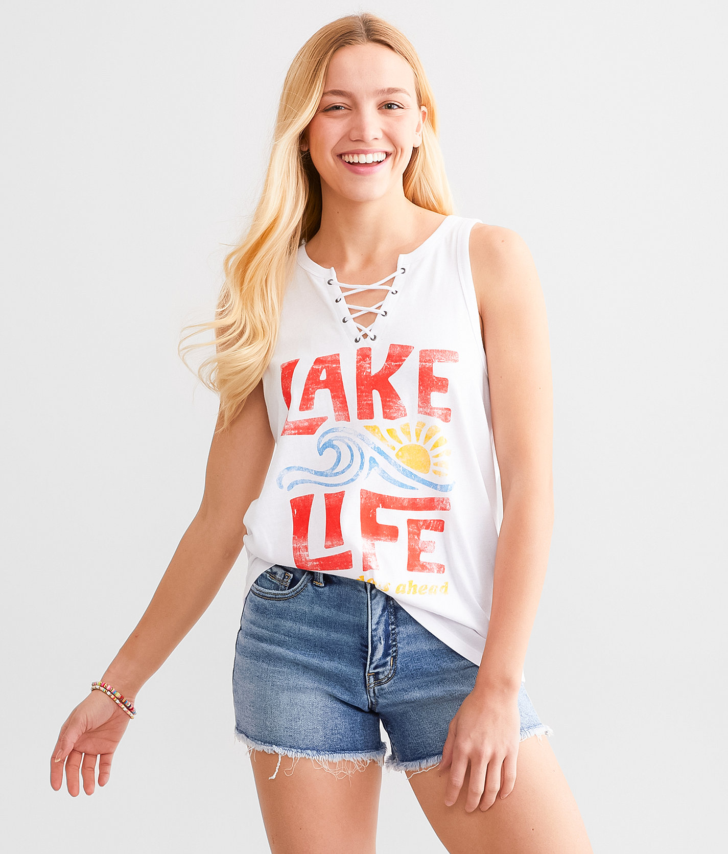 Modish Rebel Lake Life Tank Top - Women's Tank Tops in Bright White
