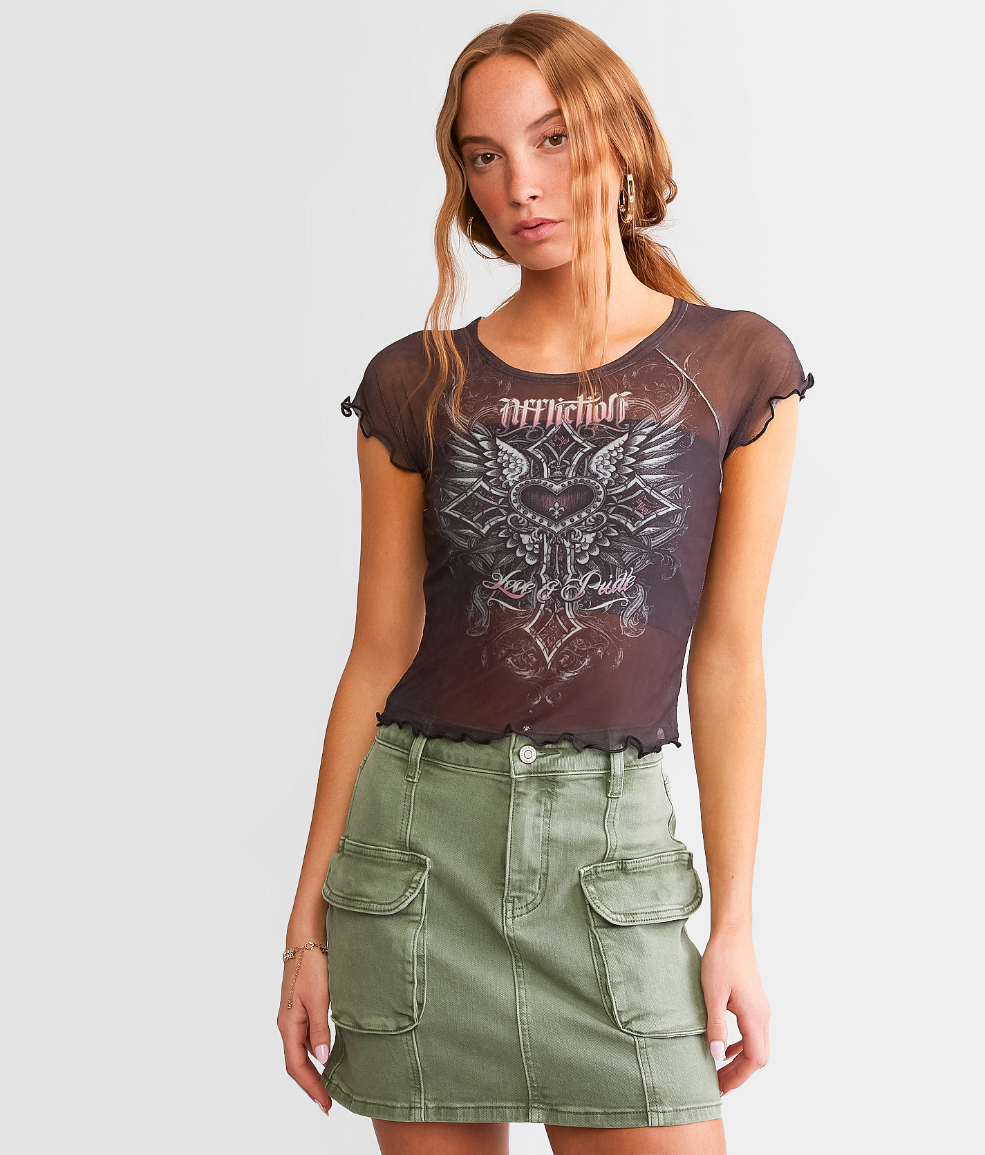 Affliction Ayelsbury Cottage Cropped T-Shirt - Women's T-Shirts in Black Nude Multi
