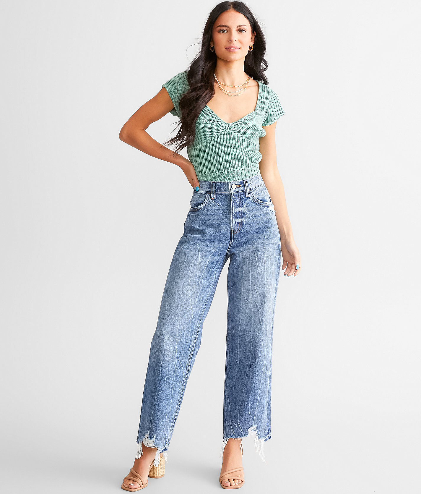 KanCan Signature 90's Cropped Wide Leg Jean - Women's Jeans in Raya