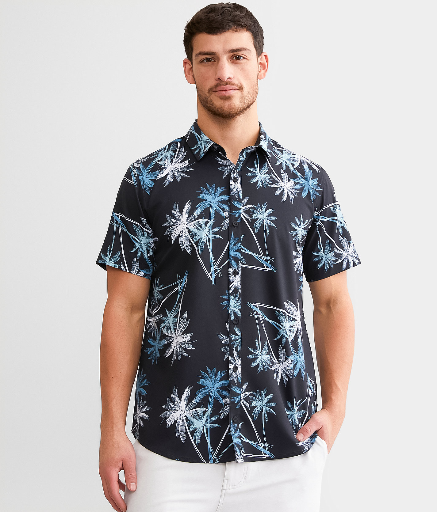 Departwest Tropical Print Performance Stretch Shirt - Men's Shirts in Light Blue