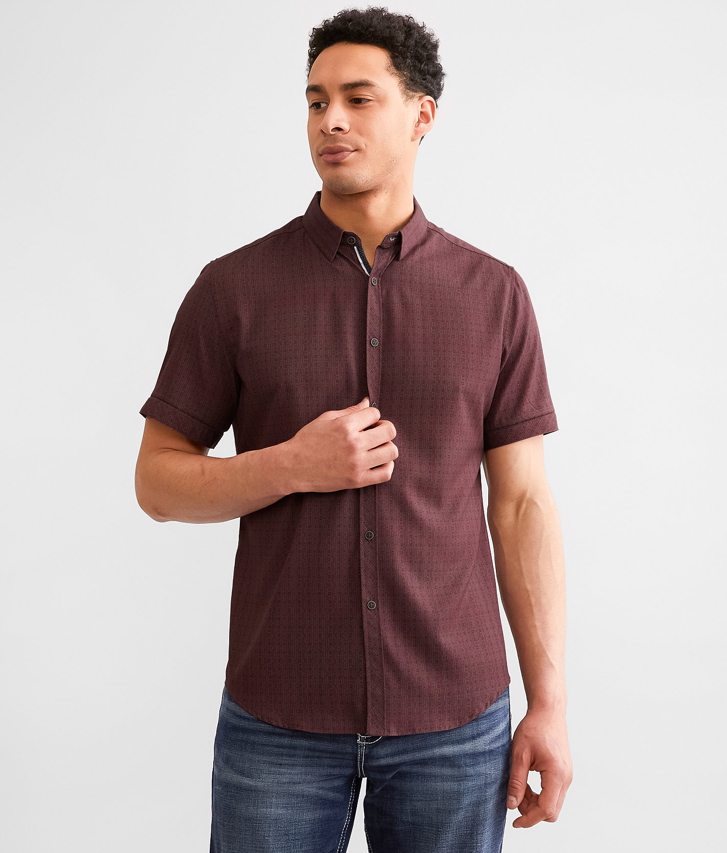 J.B. Holt Striped Athletic Performance Stretch Shirt - Men's Shirts in Burgundy