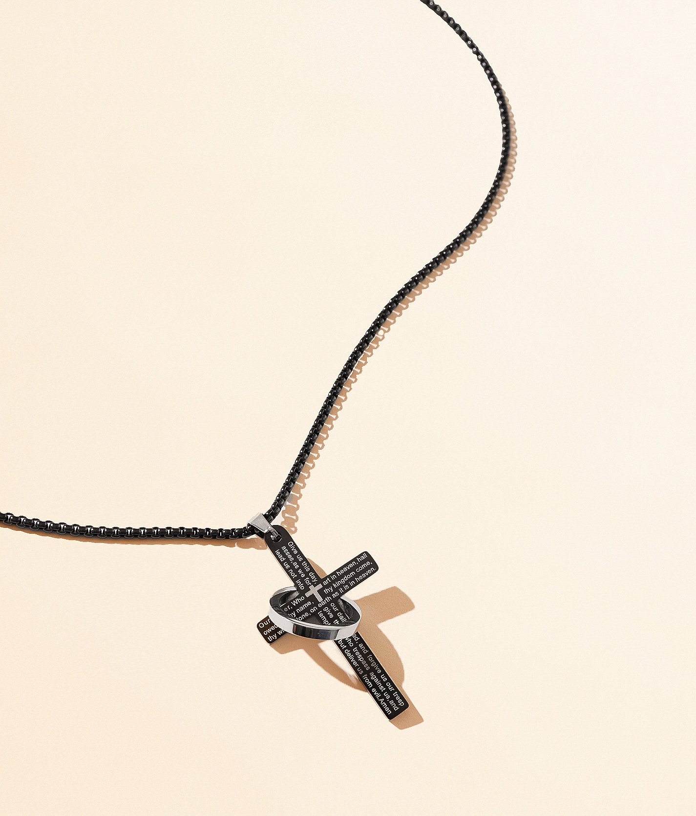 BKE The Lord's Prayer Cross & Ring 24" Necklace - Men's Jewelry in Silver