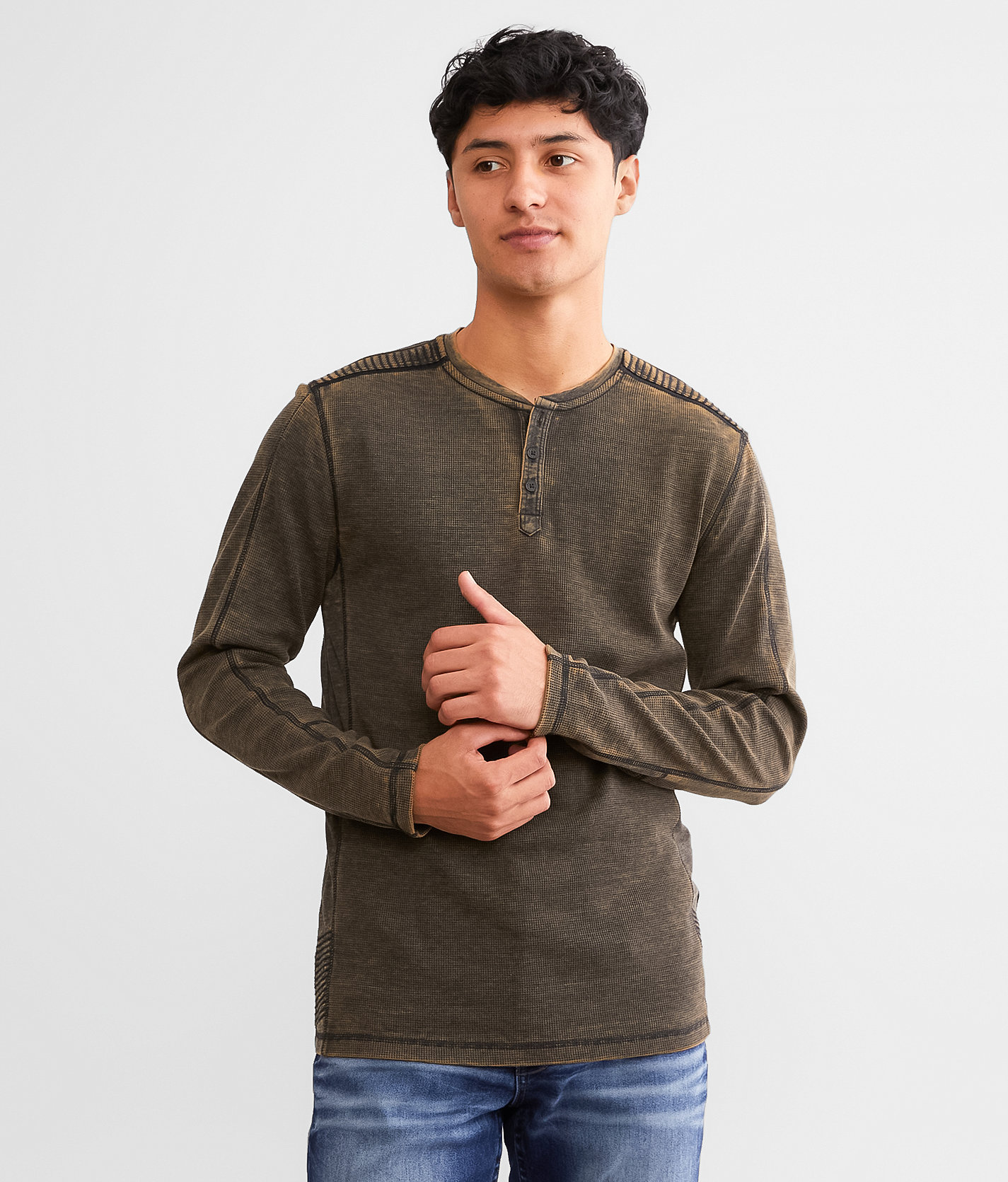 Buckle Black Thermal Henley - Men's T-Shirts in Black Tobacco