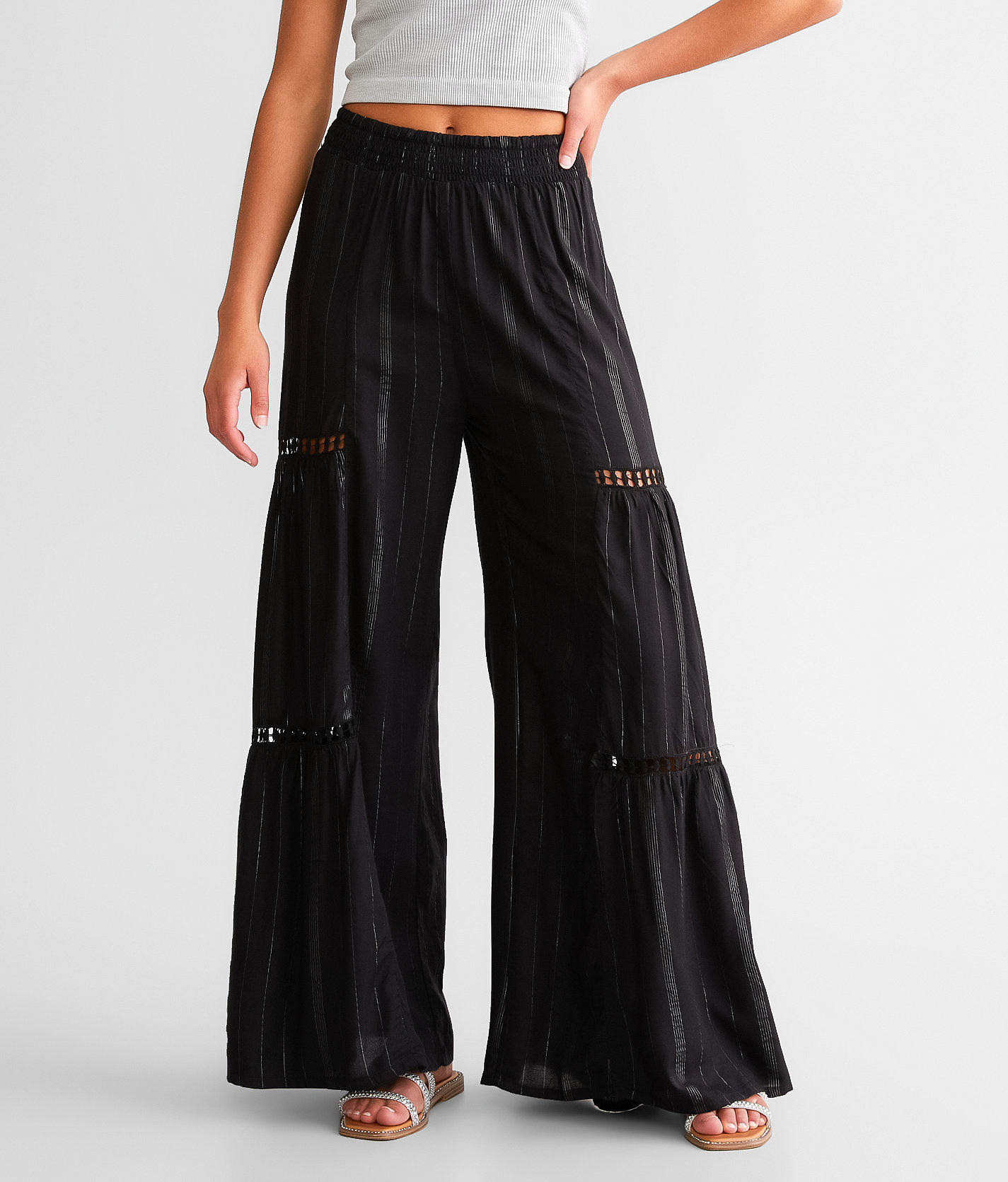 Angie Metallic Striped Beach Pant - Women's Pants in Black Lurex