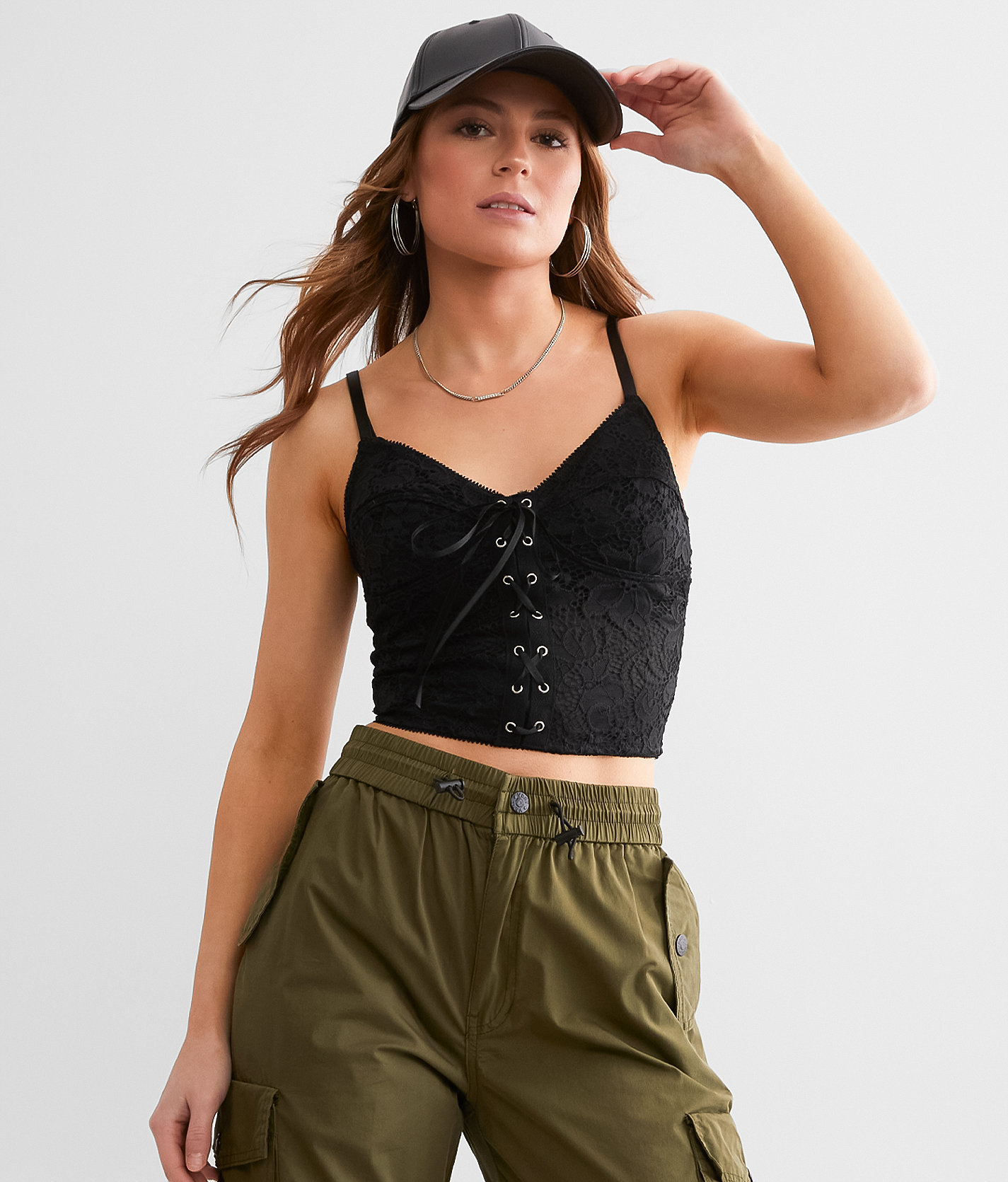 Mono B Lace Corset Cropped Tank Top - Women's Tank Tops in Black