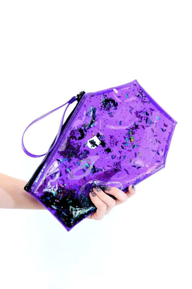 Too Cute to Spook Liquid Glitter Coffin Clutch [Purple]