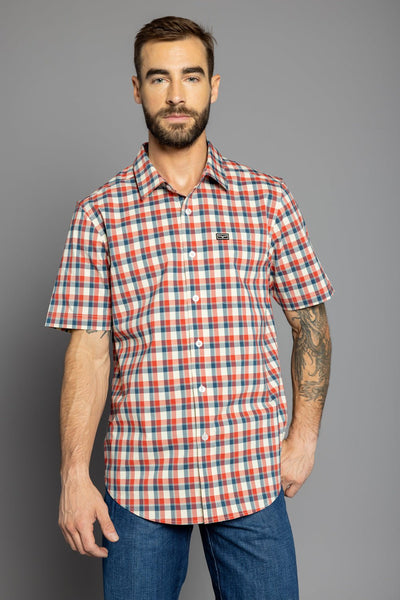 Kimes Ranch Mens Go Round Plaid Navy Cotton Blend L/S Shirt