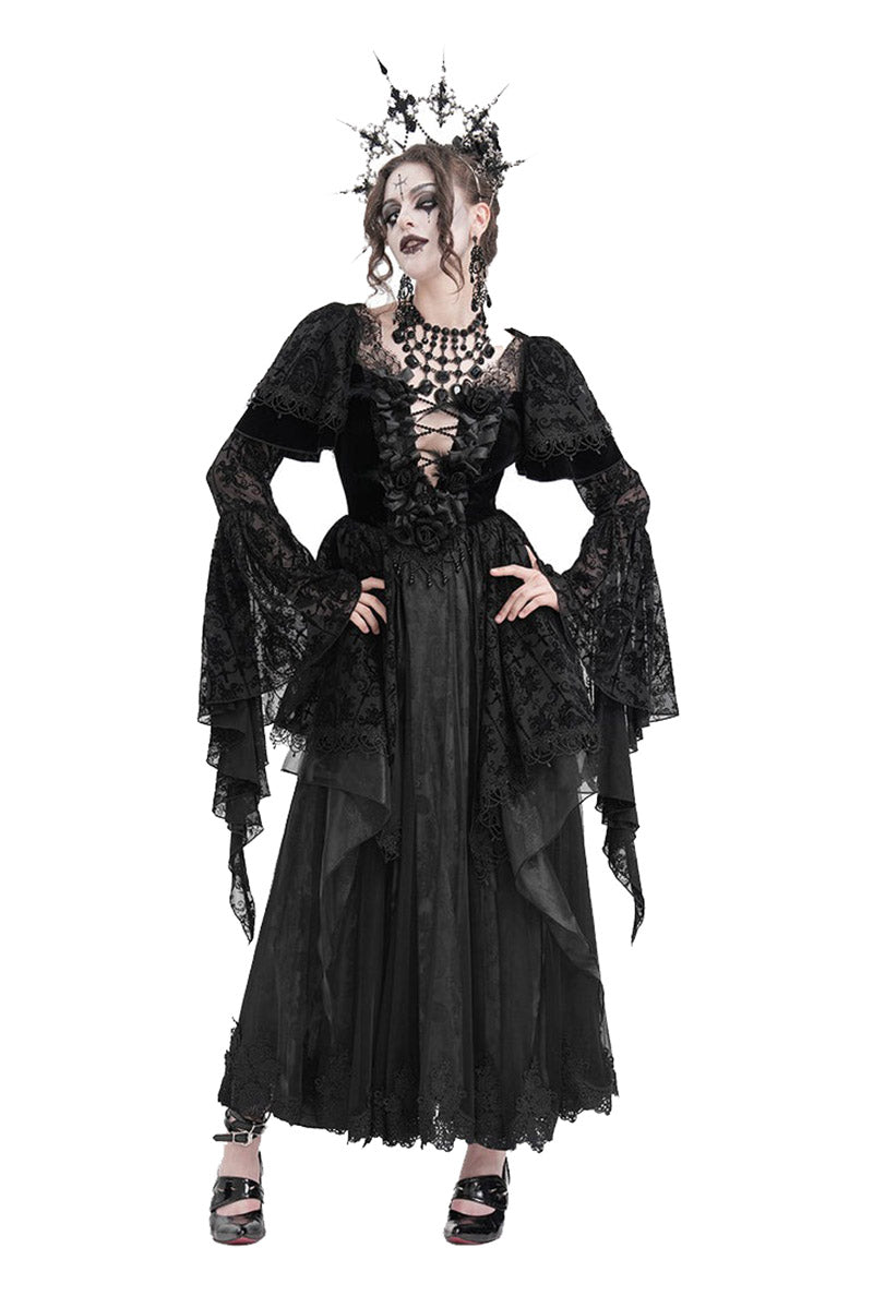 Flared Sleeve Tiered Gothic Gown