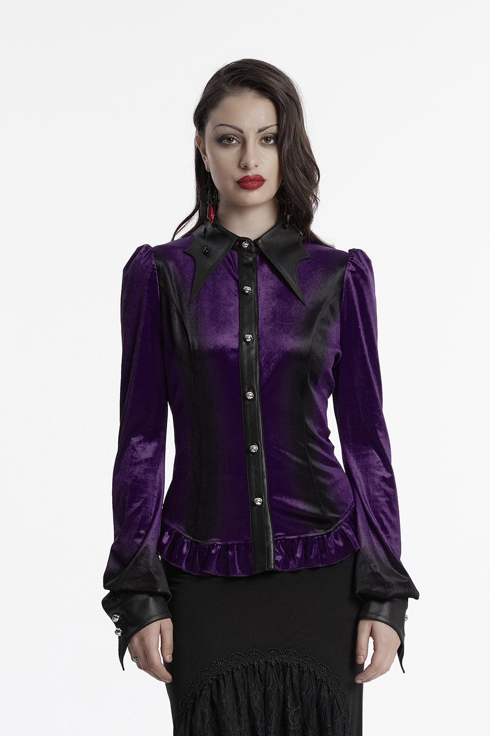 Velvet Vamp Batwing Collar Button Shirt [Purple]