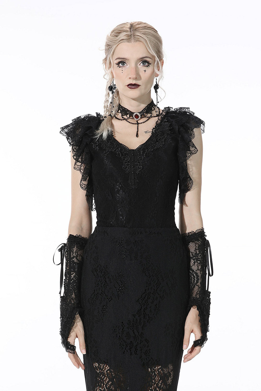 Dark Coquette Layered Ruffle Top