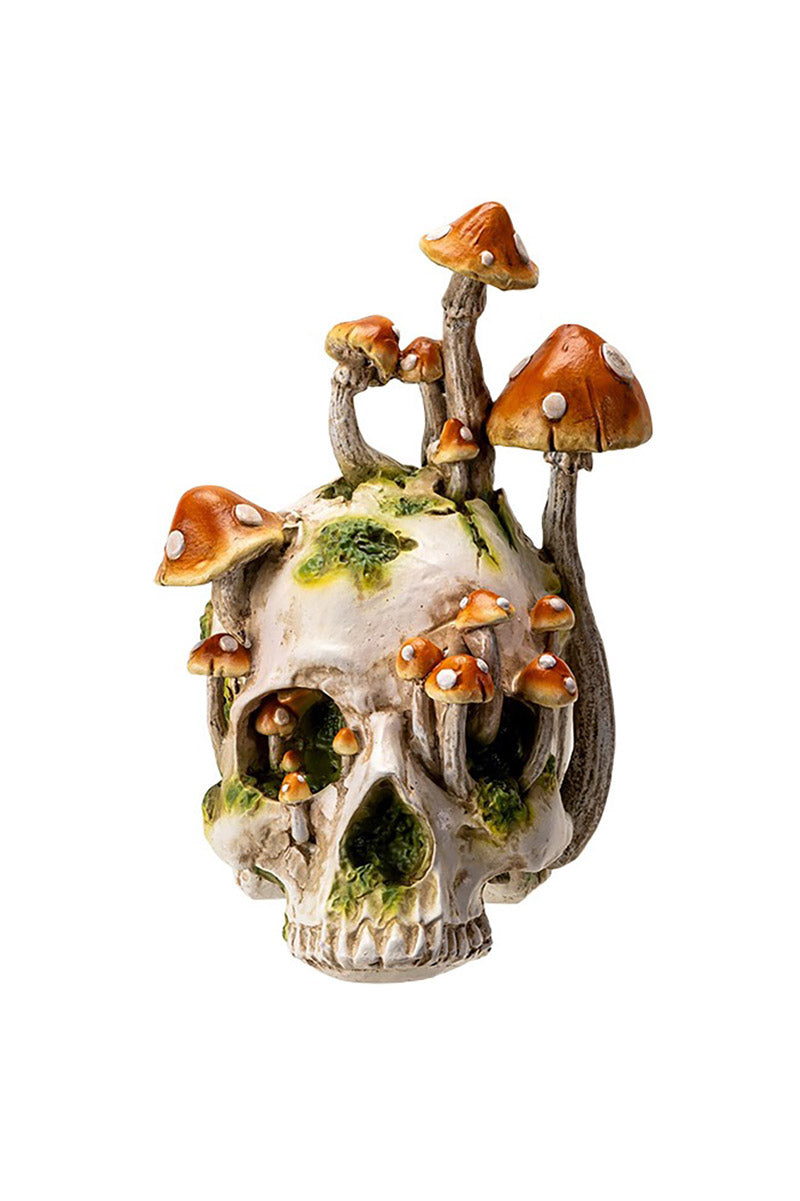 Large Skull With Mushrooms Statue