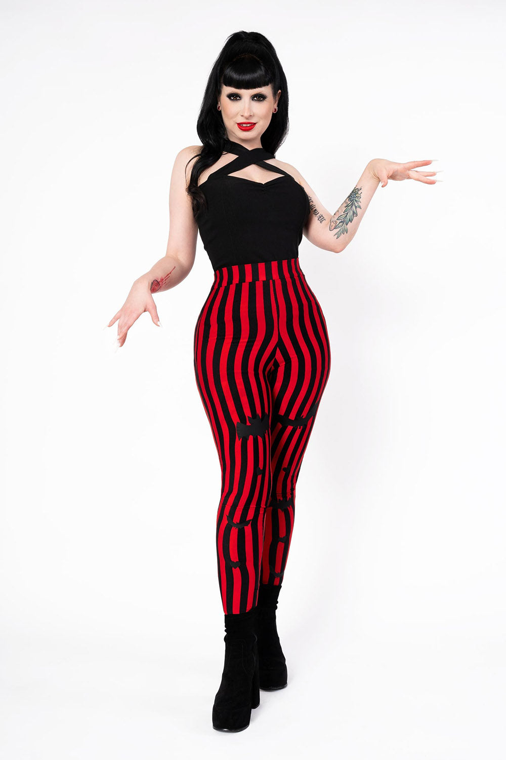 Sweet Sweet Bat Leggings [Black/Red Stripe]