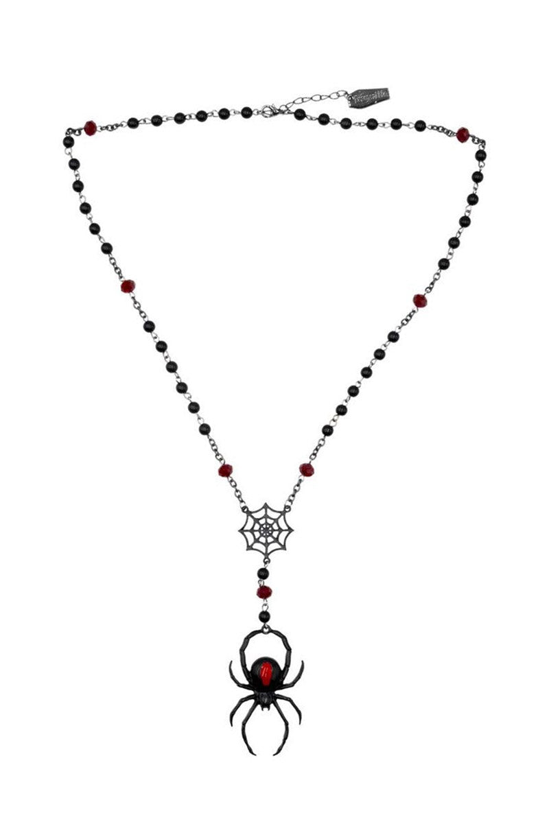 Black Widow Spider Rosary Charm Necklace