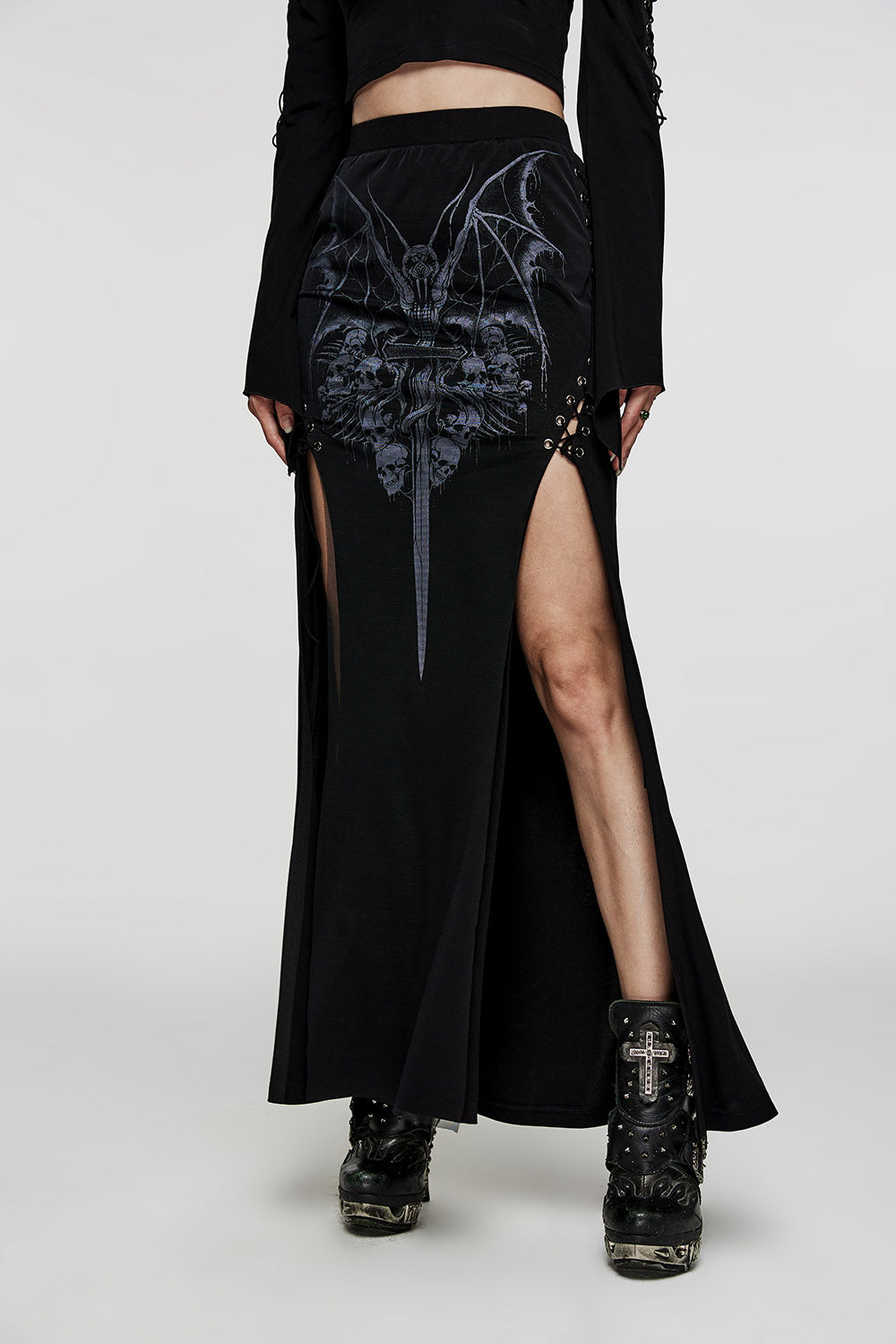 Vampire Bat Maxi Slit Skirt