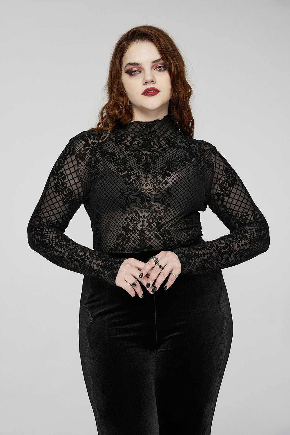 Till Death Flocked Mesh Top [Plus Size]