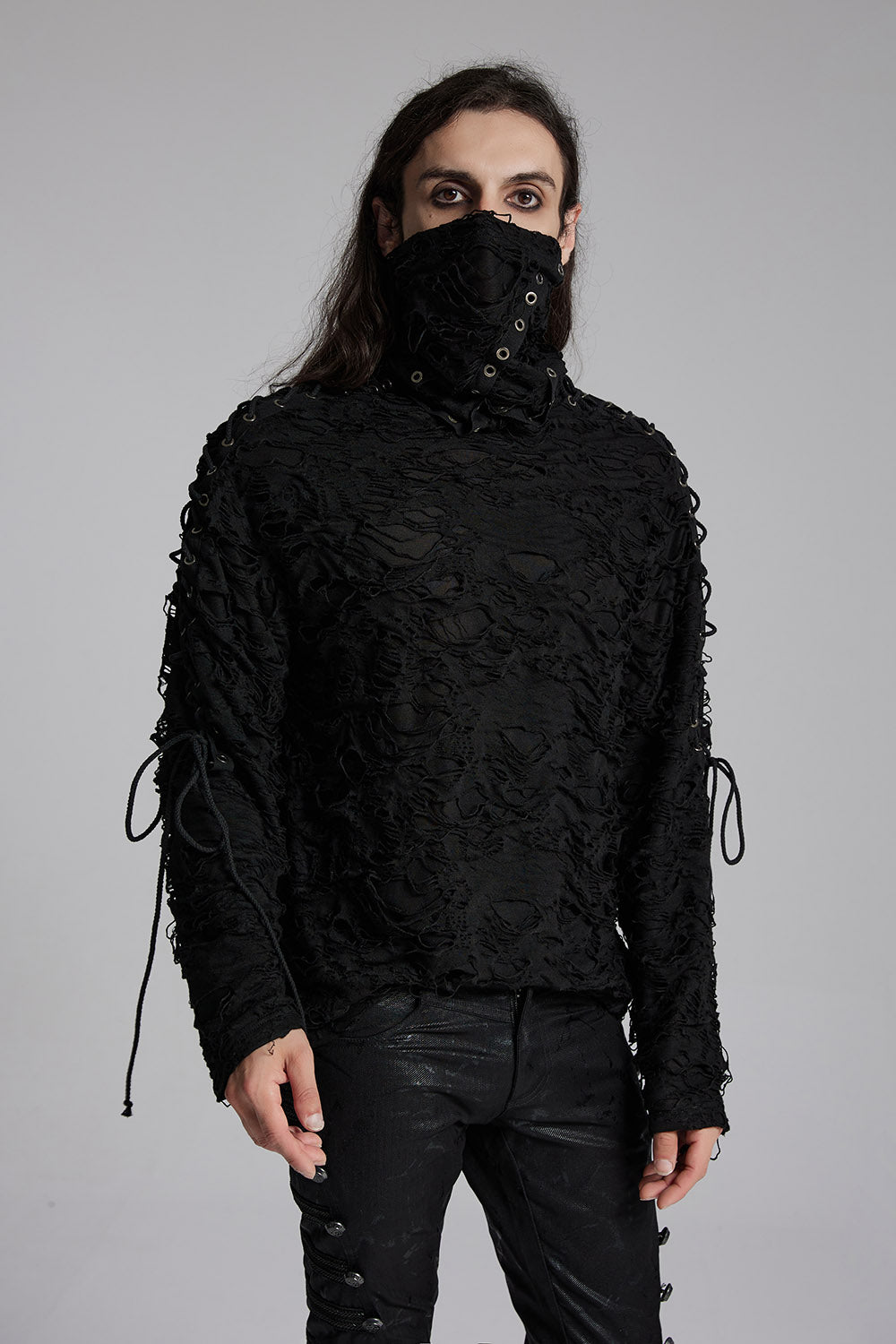 Black Death Tattered Mask Top