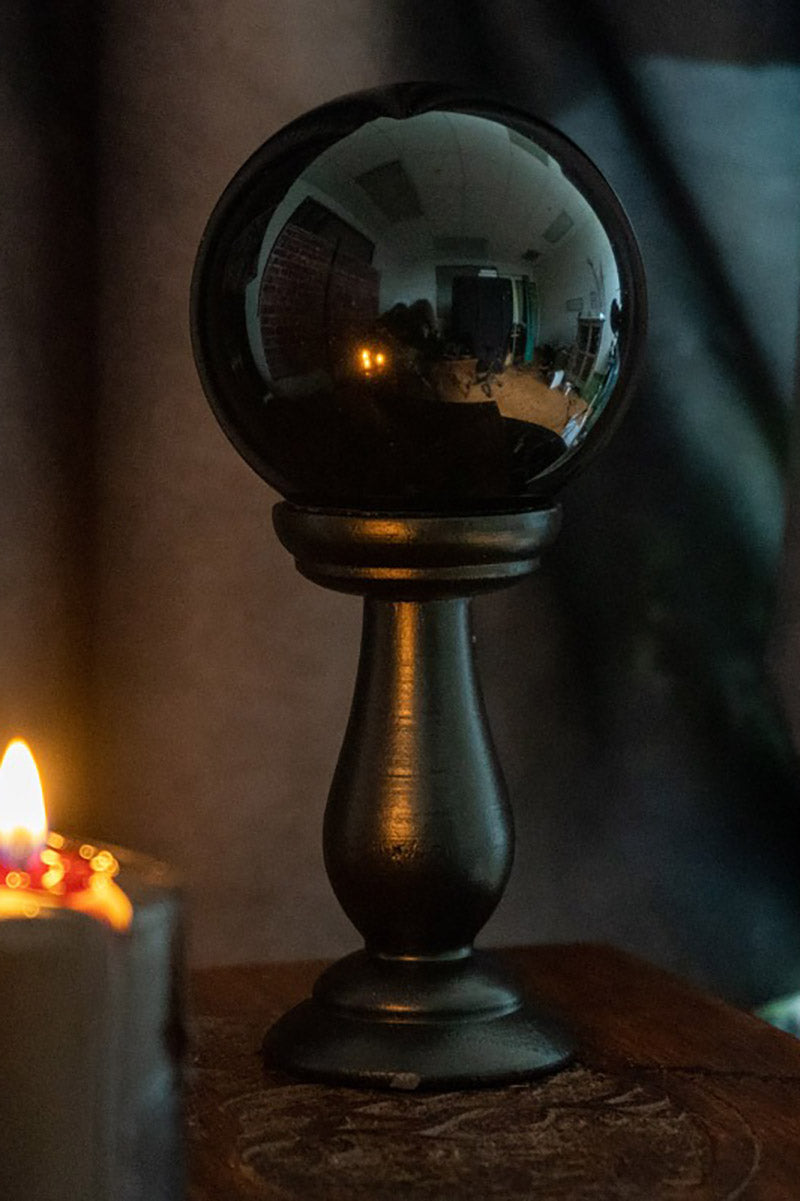 Small Black Crystal Ball on Stand