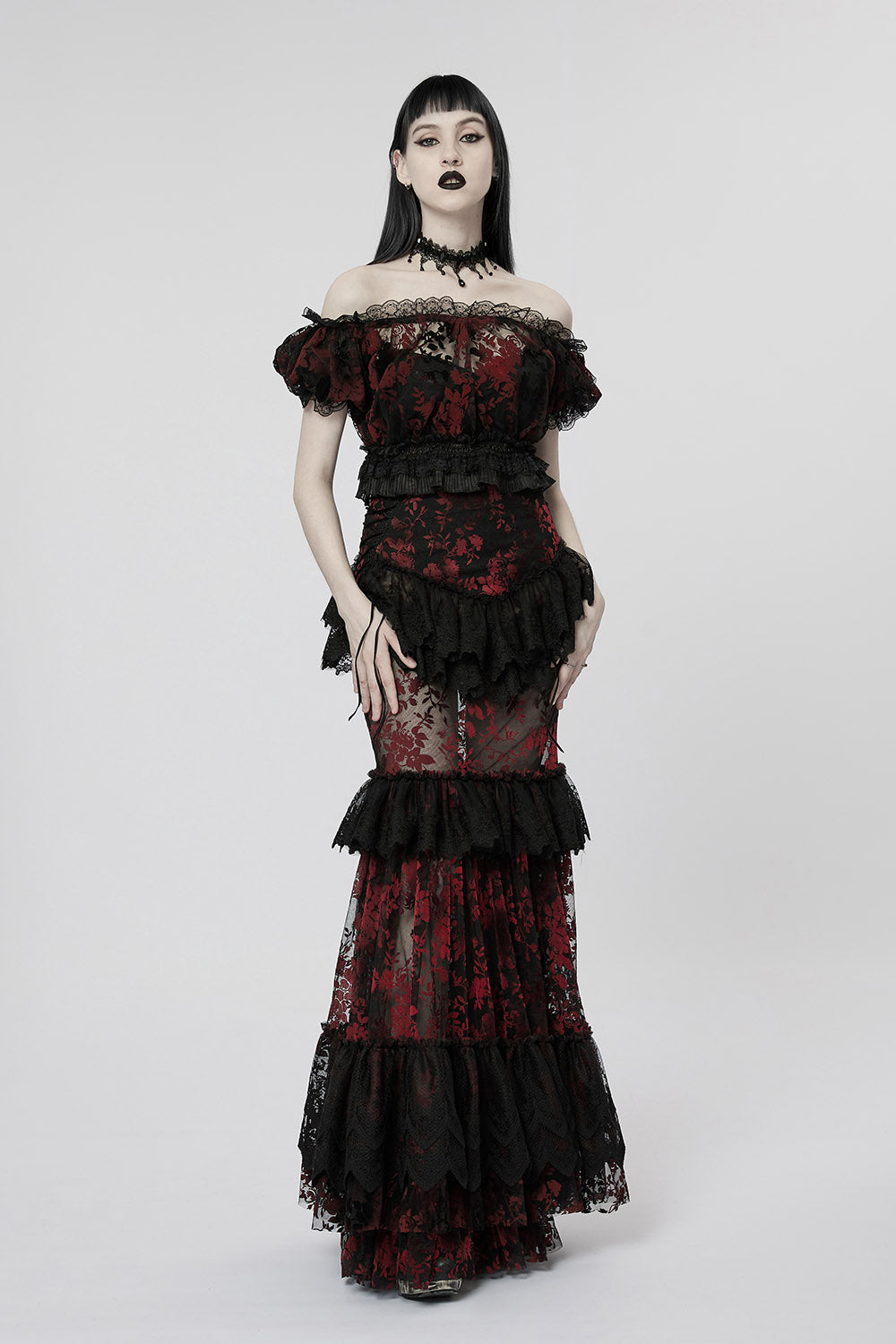 Primrose Mermaid Maxi Skirt [BLACK/RED]