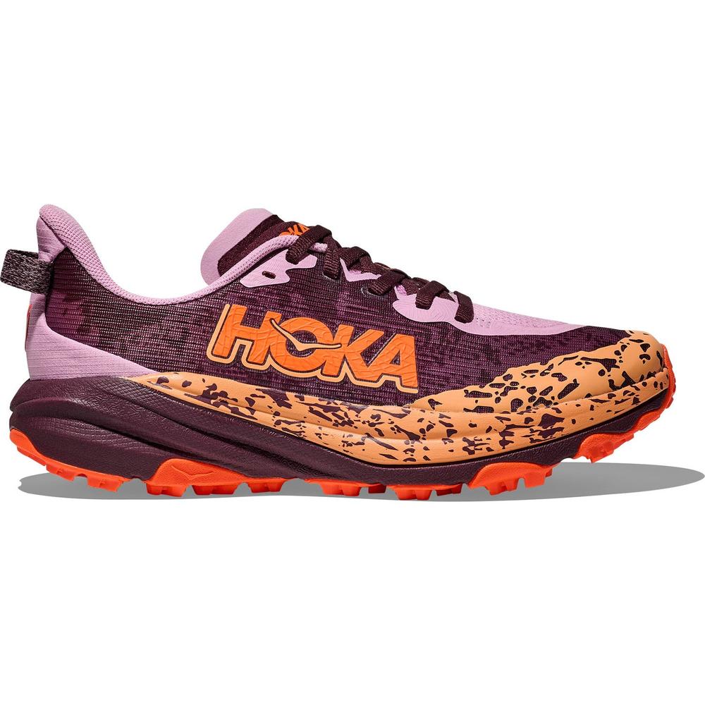 HOKA Speedgoat 6 | Flower Nectar/Neon Tangering | Youth Running, Walking and Hiking Shoe