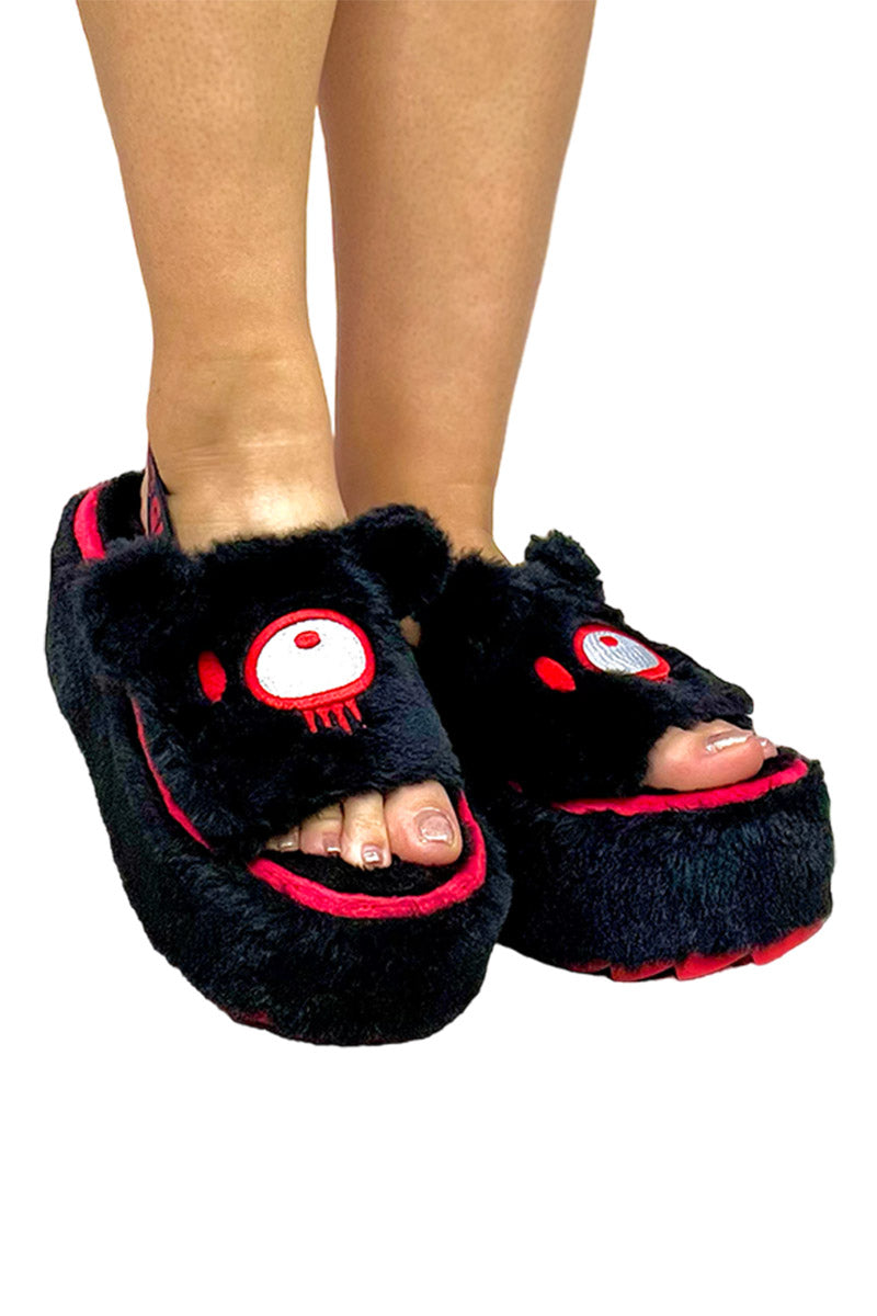 QOZII Slide Gloomy Bear Platform Sandals [BLACK]