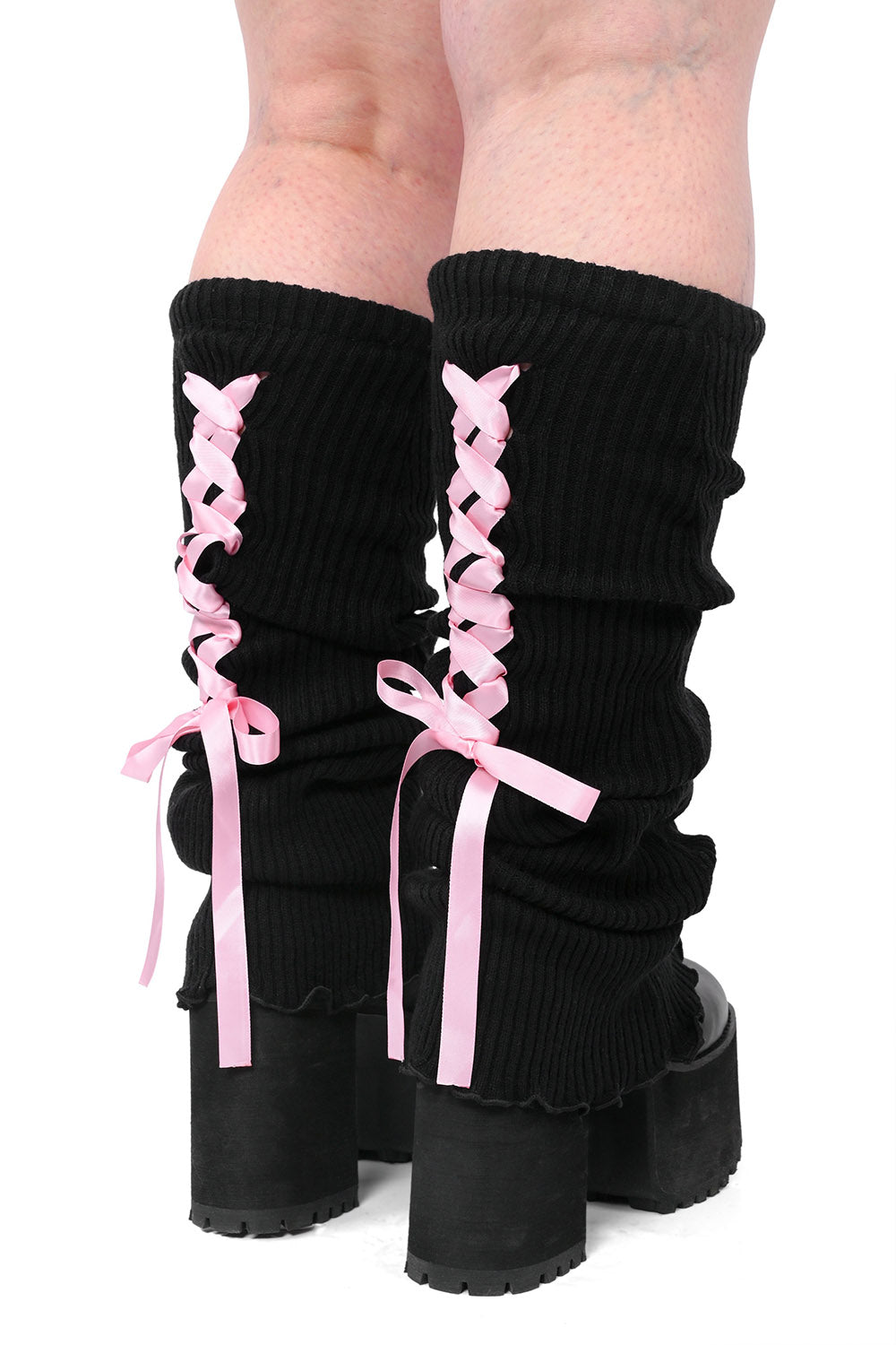 Laced Up Legwarmers [Black/Pink]