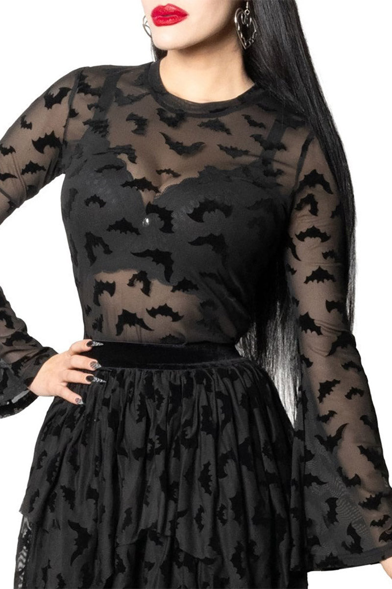 Bat Repeat Mesh Ball Sleeve Top