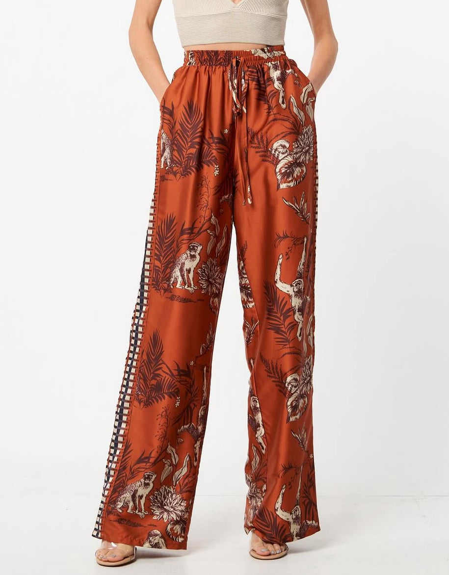 Ciebon Satin Monkey Print Pants