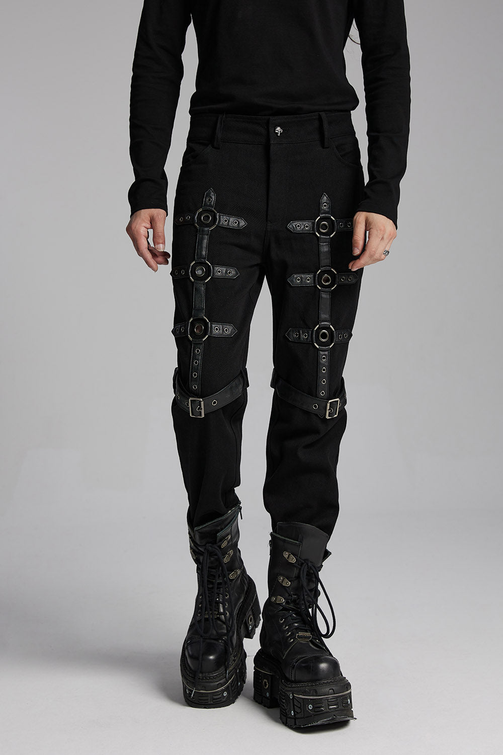 Black Oil Buckle Pants