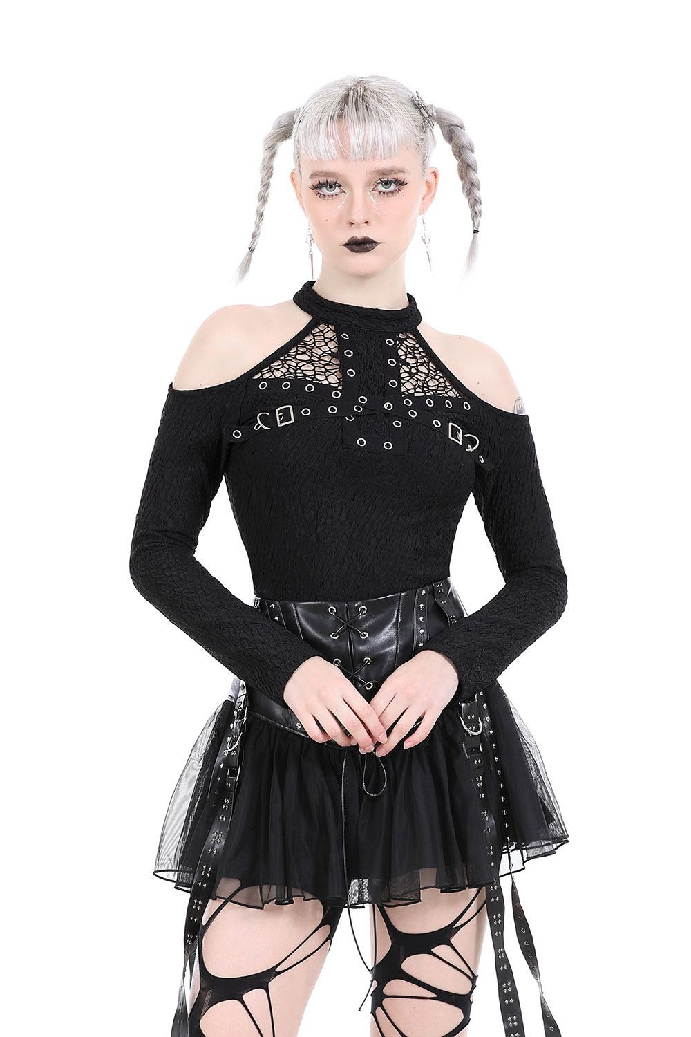 Nevermora Shoulder Cutout Punk Top