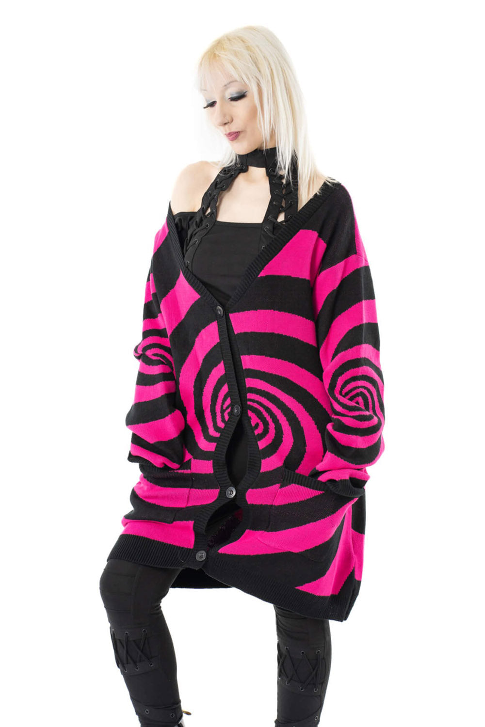 Hypno Cardigan [Black/Dark Pink]