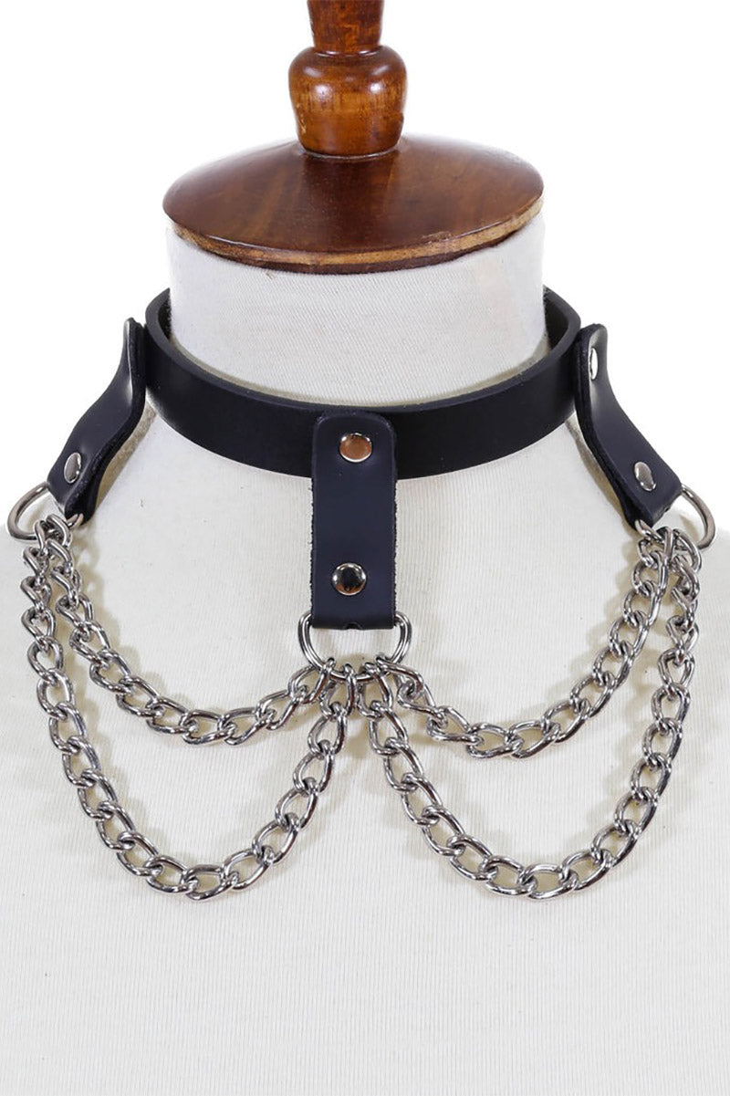 Catacomb Caged Leather Chain Choker