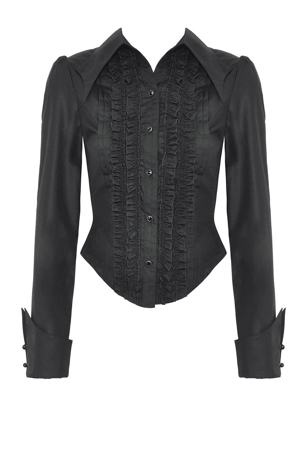 Mavis Batwing Collar Button-Up Shirt [Black]