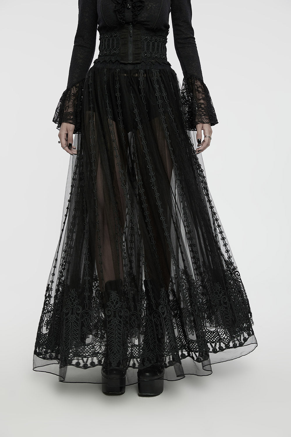Rose Cathedral Embroidered Sheer Maxi Skirt