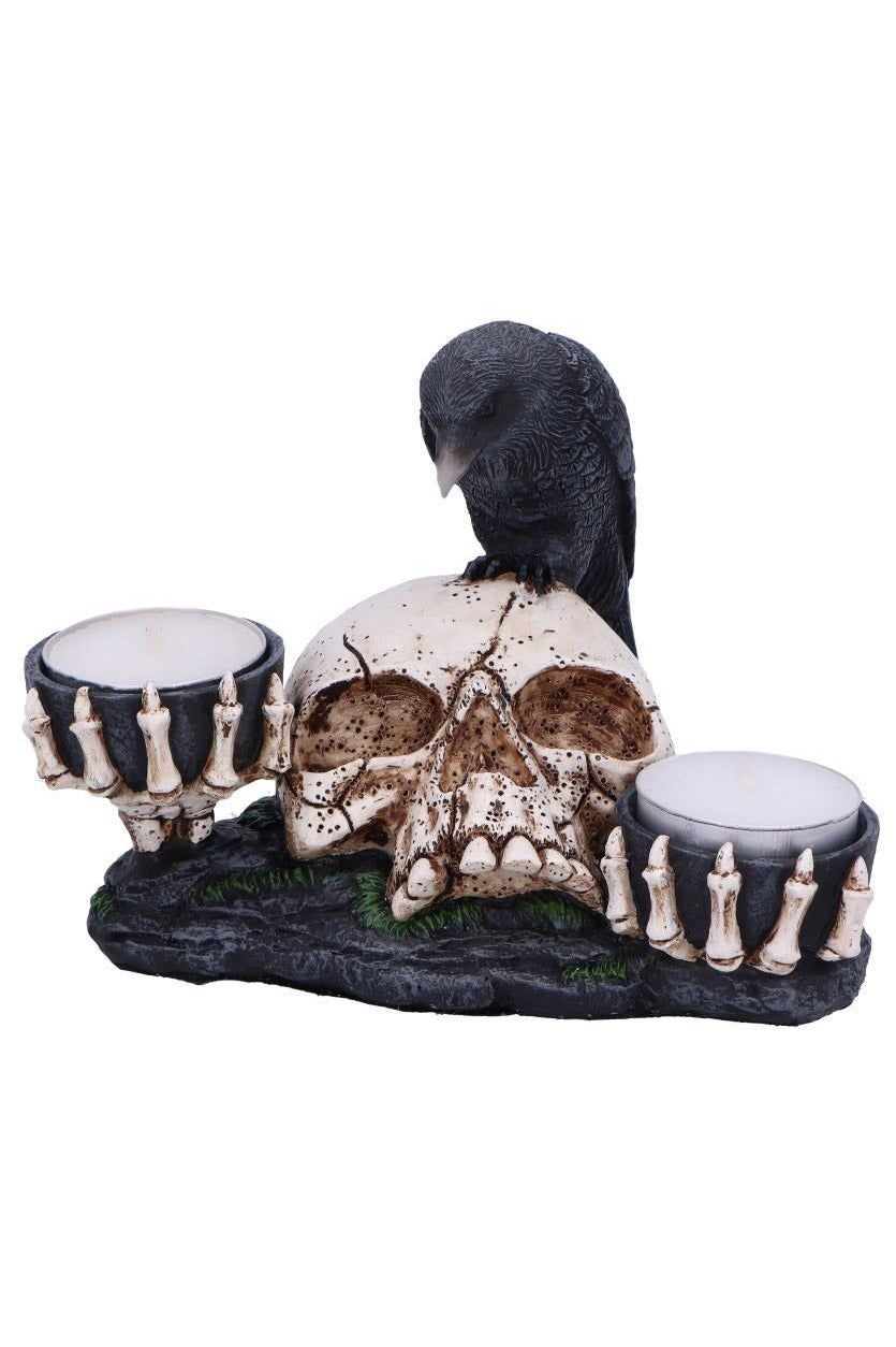 Nevermore Raven and Skull Candle Holder