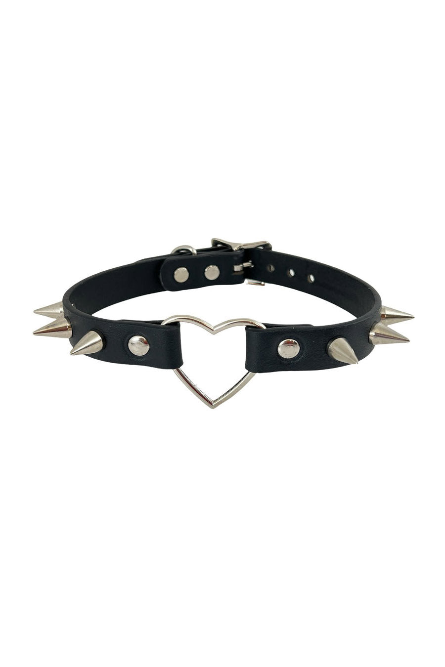 Silver Spiked Heart Choker