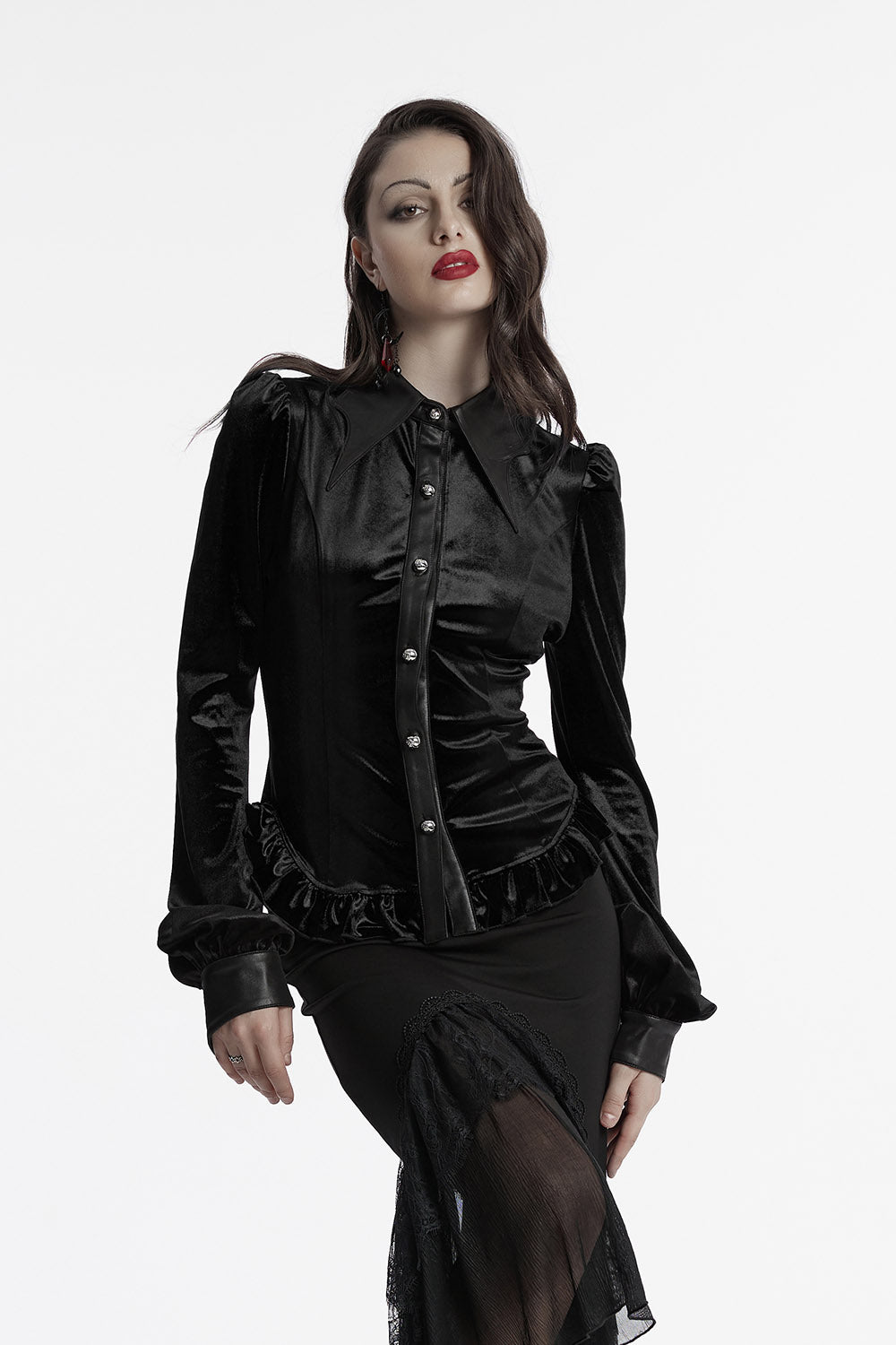 Venom Velvet Button-Up Top [Black]