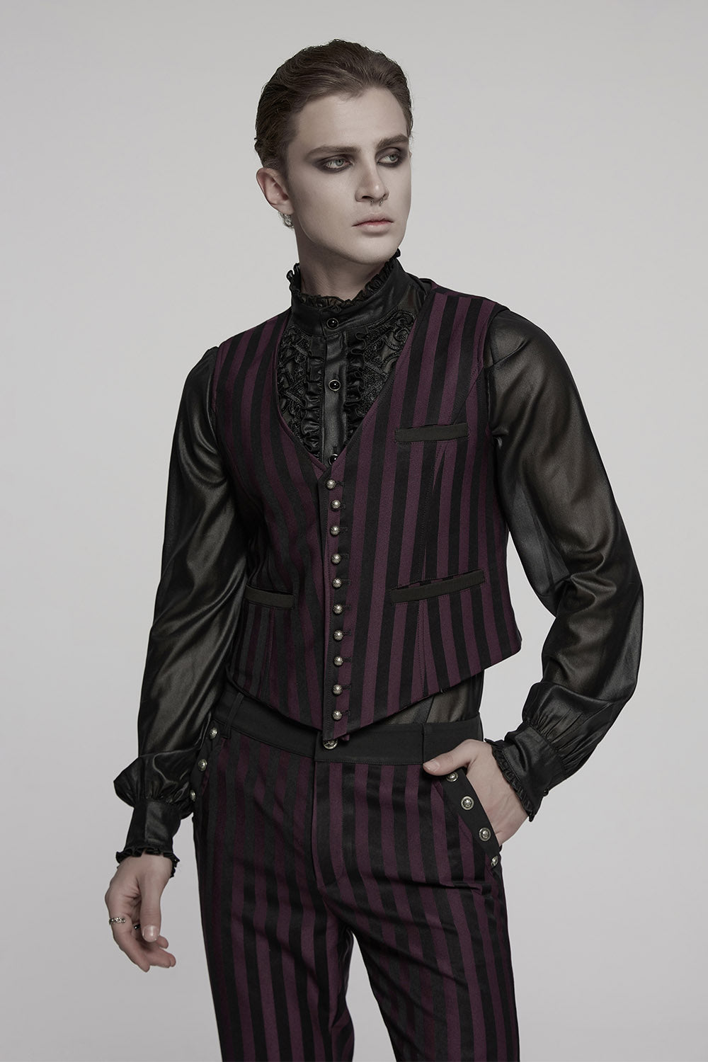 Crimson Manor Striped Waistcoat [Black/Red]