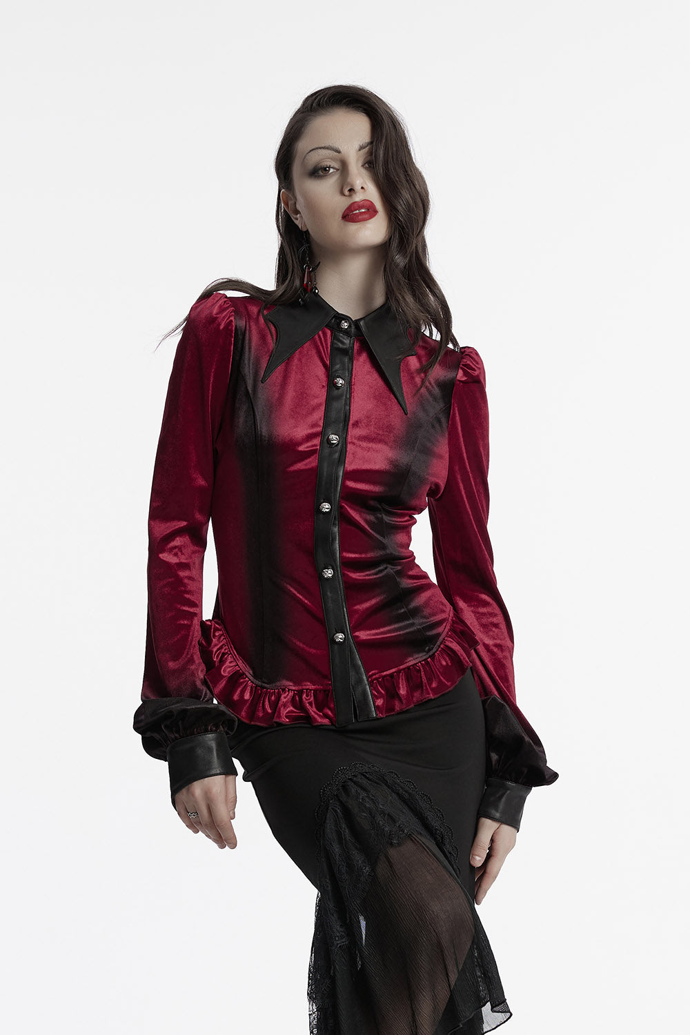 Blooddrop Velvet Batwing Collar Top [Red]