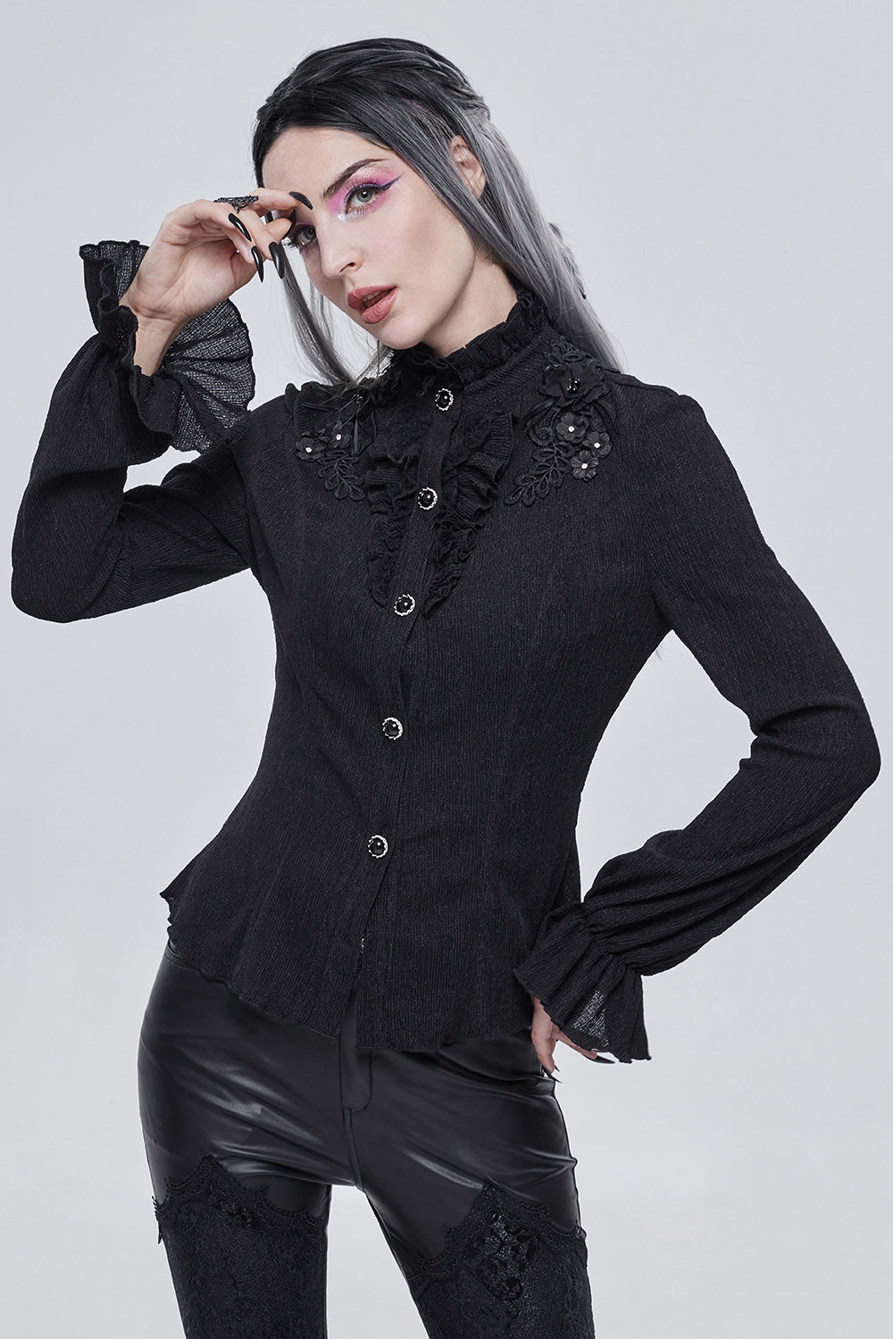 Báthory Blooms Ruffled Victorian Top