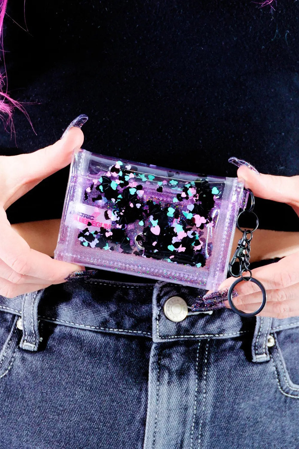 Liquid Glitter Tiny Wallet [Nocturnal Hearts - CLEAR]