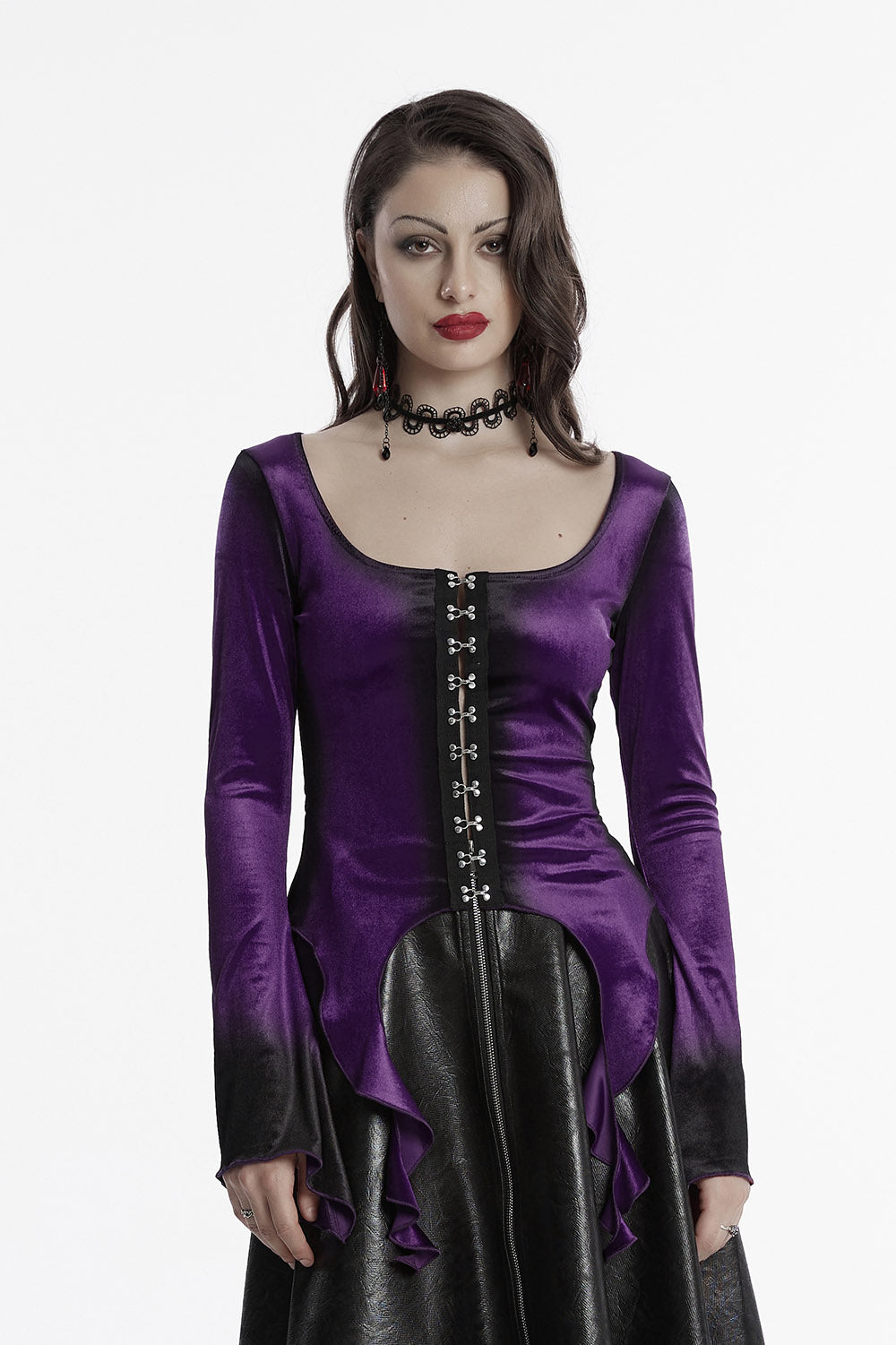Amethyst Asymmetric Hem Velvet Top [Violet]