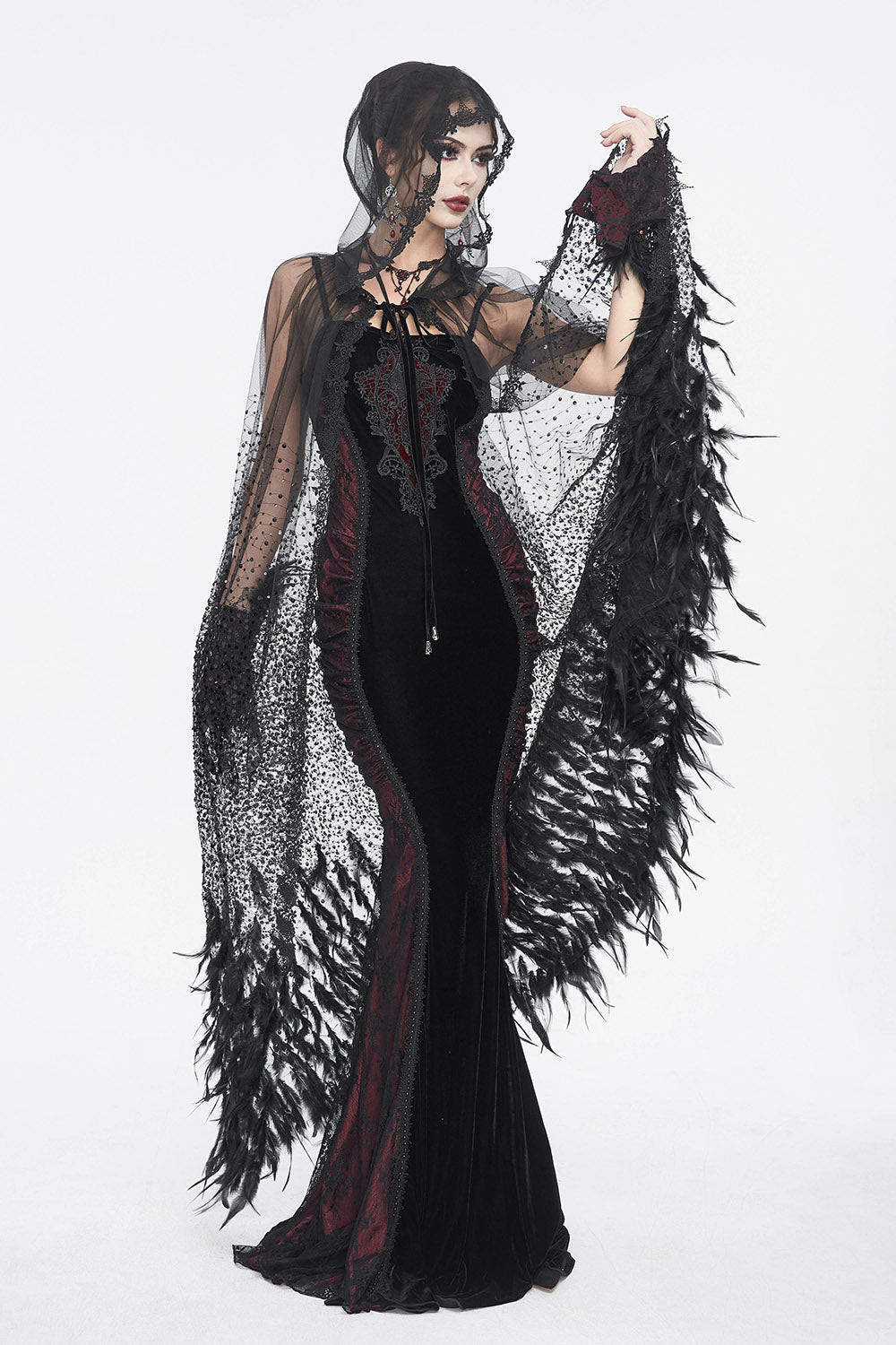 Nevermora Raven Feathered Rhinestone Cape