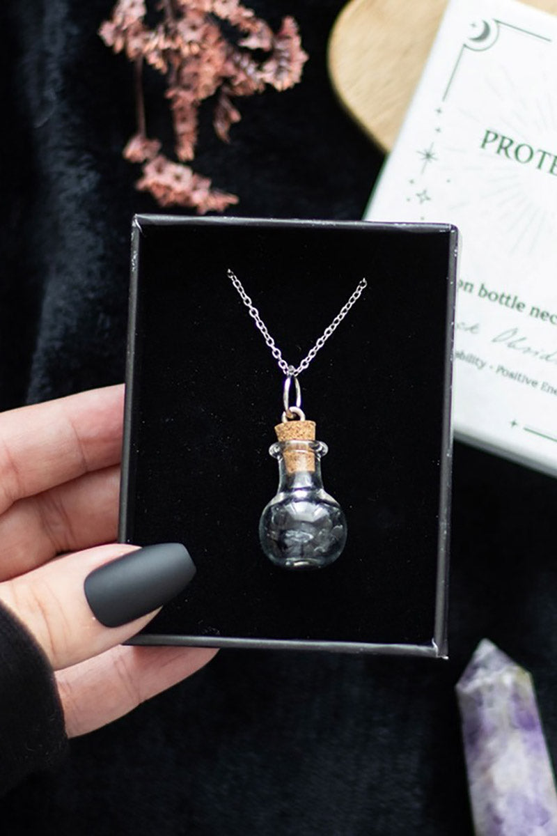 Protection Obsidian Crystal Chip Potion Bottle Necklace